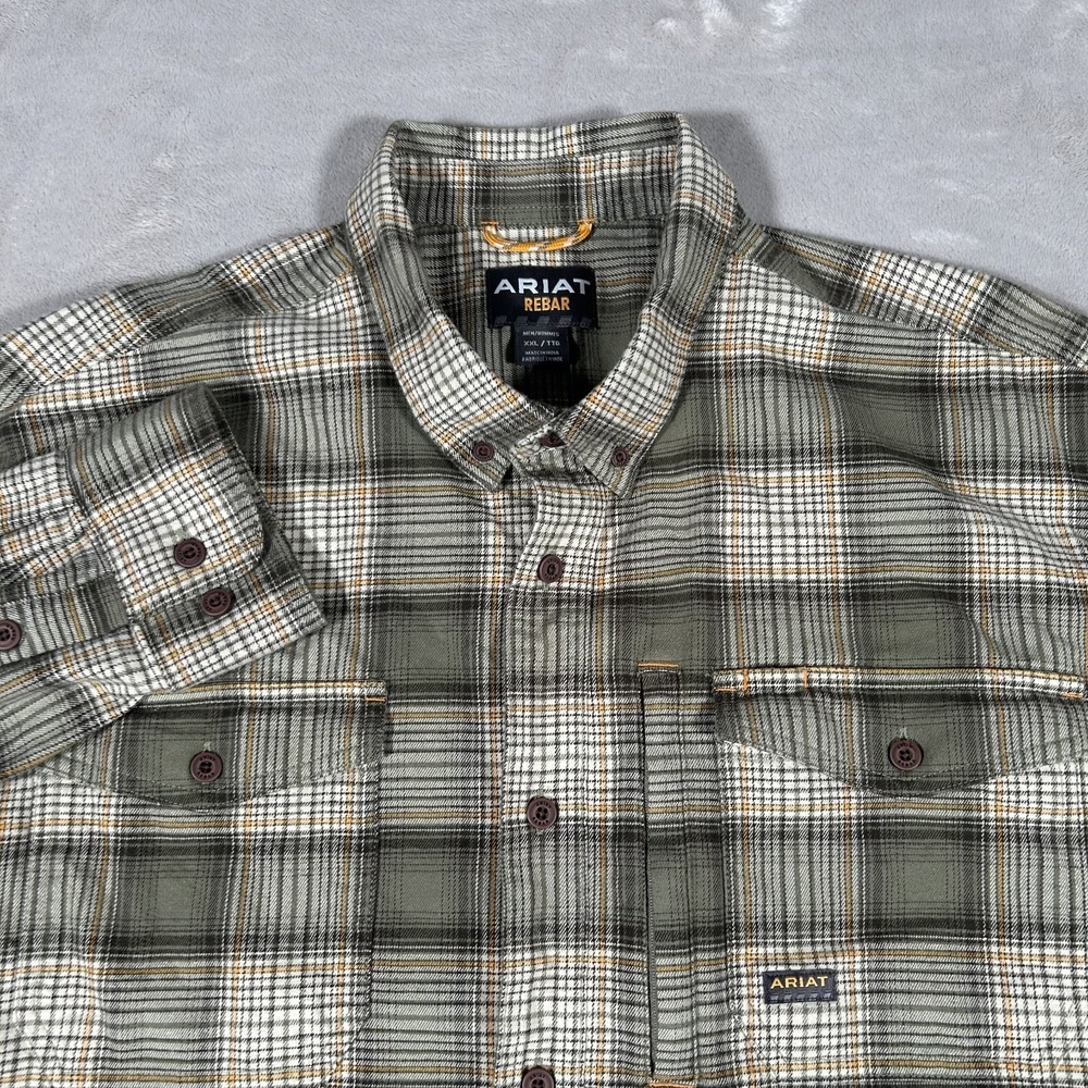 ARIAT Rebar Work Shirt Men XXL Plaid Flannel Durastretch Long Sleeve Western EUC